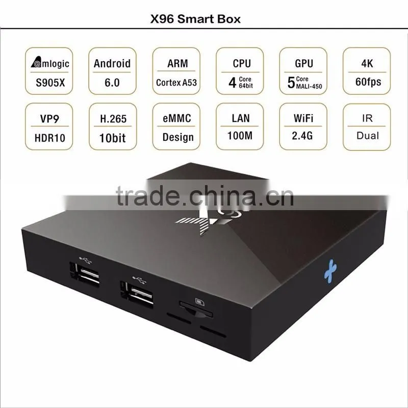 factory price x96 Quad core Amlogic S905 android tv box