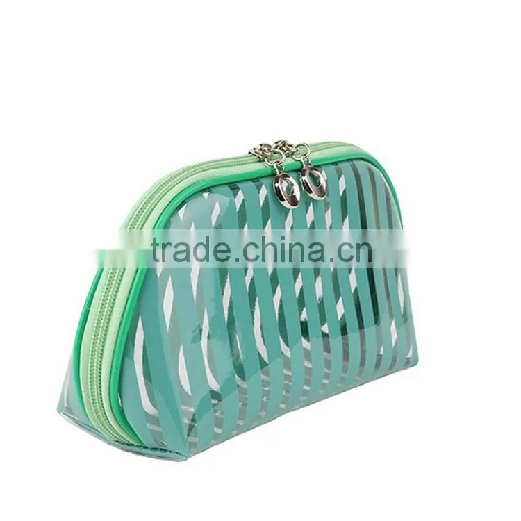 Stripe PVC Transparent Toiletry Bag Portable Travel Cosmetic Bag