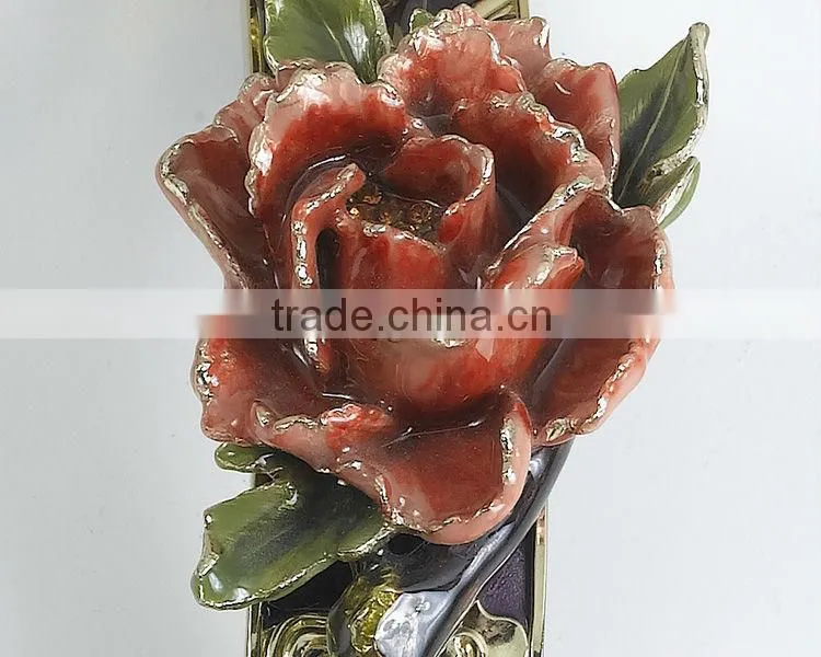 RORO Chinese Traditional Wish Ruyi peony enamel crystal glass decorative article for home decoration/gift