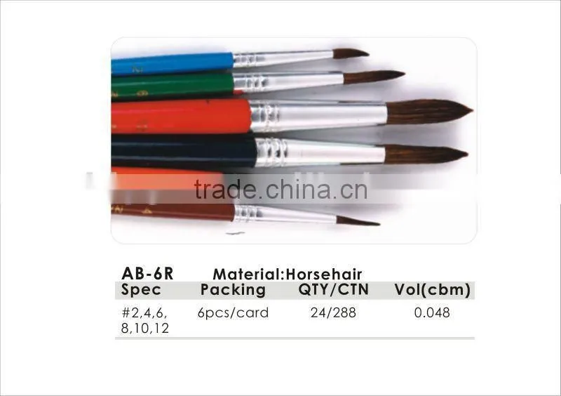 6pcs Nylon Hair Wooden Handle Artist Brush/professional artists painting brushes