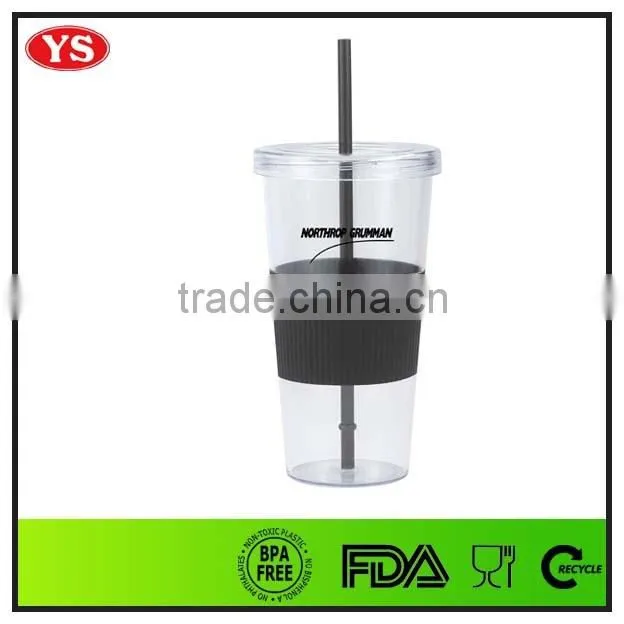 personalized 24 oz plastic straw tumbler with TPR sleeve