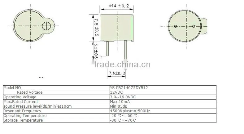 14x7.5mm Piezo buzzer 5V 2700HZ small buzzer