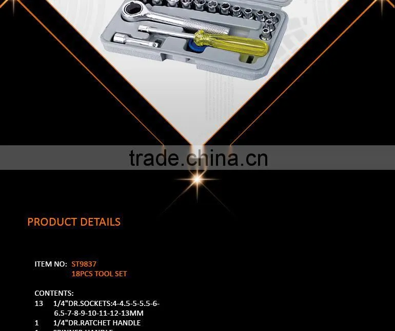 18pcs Mechanical Car Repair Socket Set Hand Tools