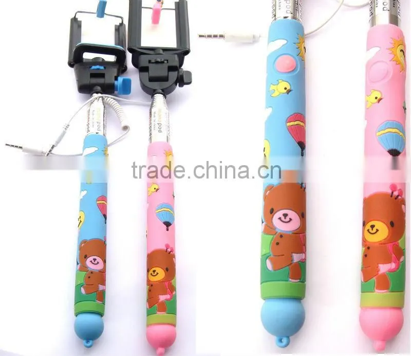 selfie stick with audio cable flexible cartoon camera monopod wired