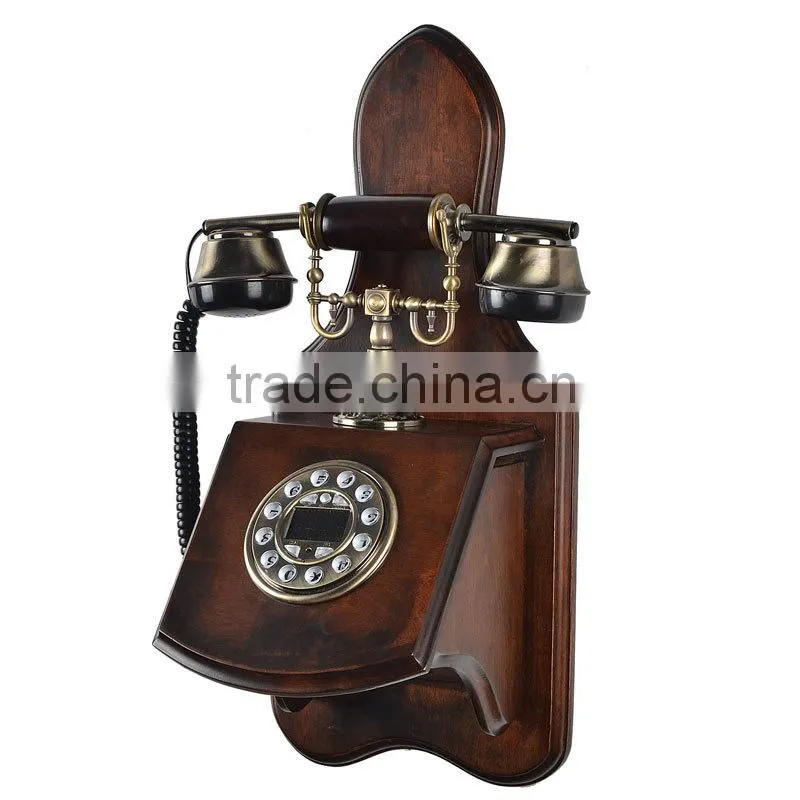 Antique Wooden Phone Home Decorative Wall Mounted Telephone Corded