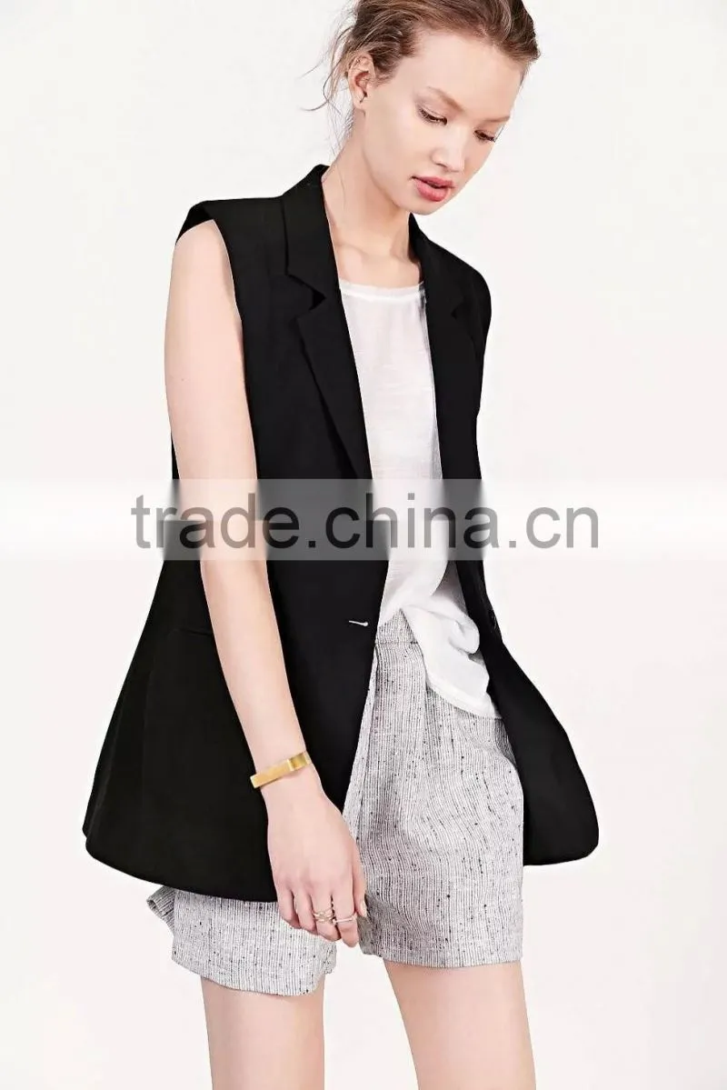 New Products 2016 Casual Black Waistcoats For Women Sleeveless Vest