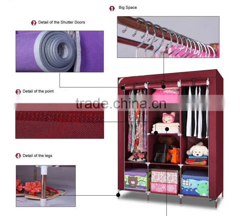Yellow Cute Portable Wardrobe Clothes Rack Shelves Closet Storage Organizer