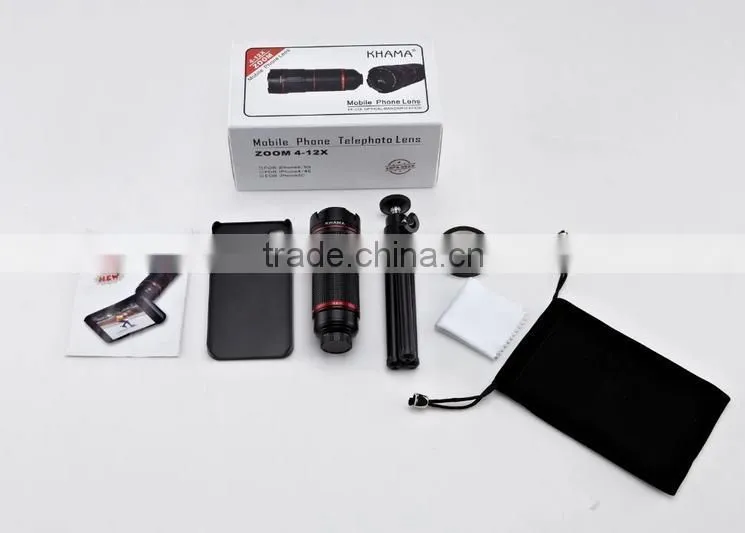 Zoomable 2-in-1 4X/12X Magnifier Camera Lens Telescope With Phone Case And Adjustable Tripod For iPhone5/5S