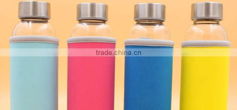 Haonai sports glass water bottle custom logo with lids and sleeves