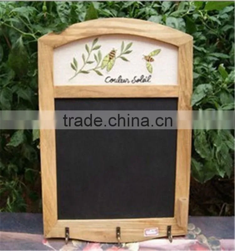 wholesale in stock chalkboard blackboard with three hooks hotel decor message board writing board wooden frame with embroidery