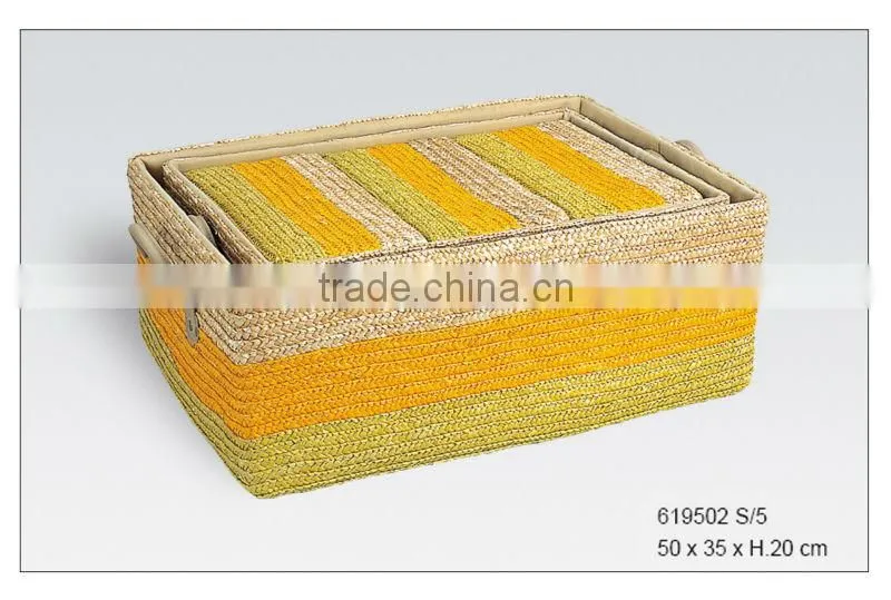 5/s colored storage basket with wheat-straw with hand for home storage