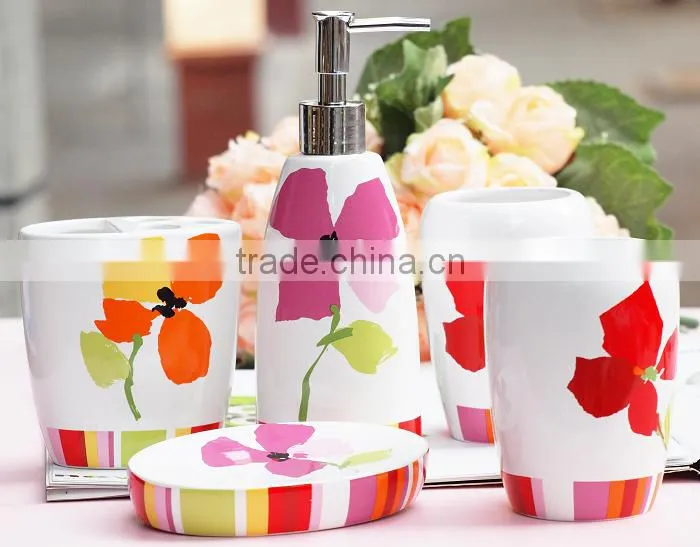 4pcs ceramic flower bathroom set