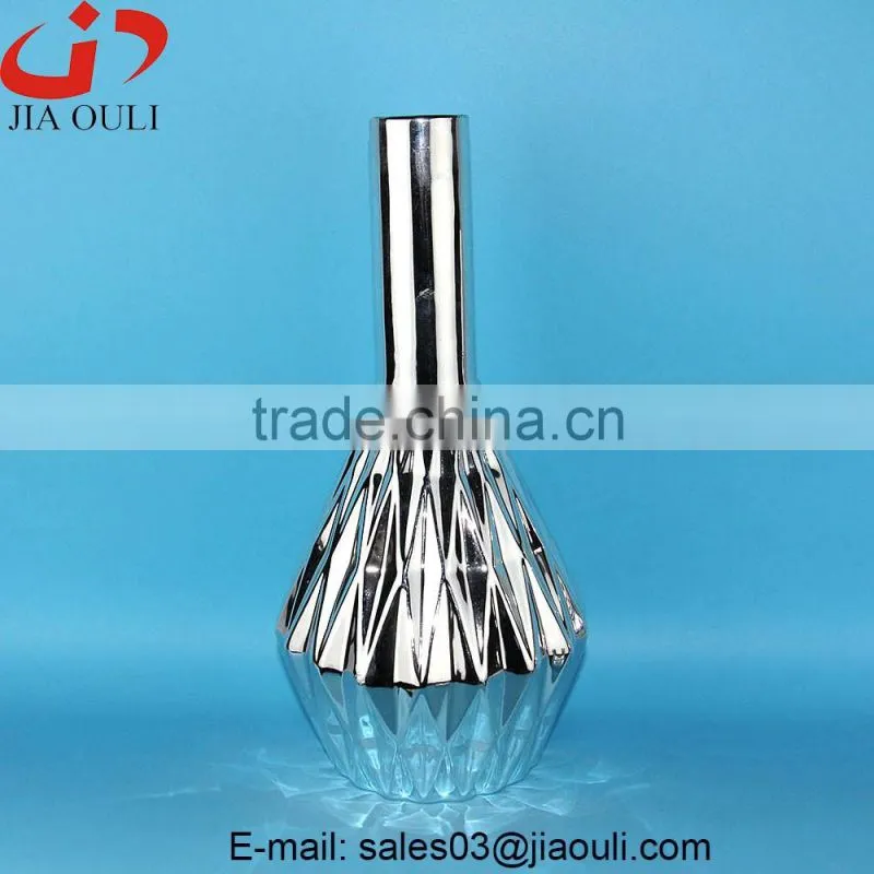 Quality plating silver ceramic flower vases for home decor