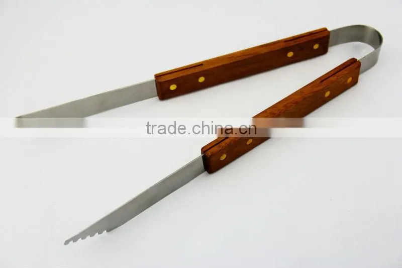 out door cooking ware grilling accessories 13inch long wood handle BBQ tool set