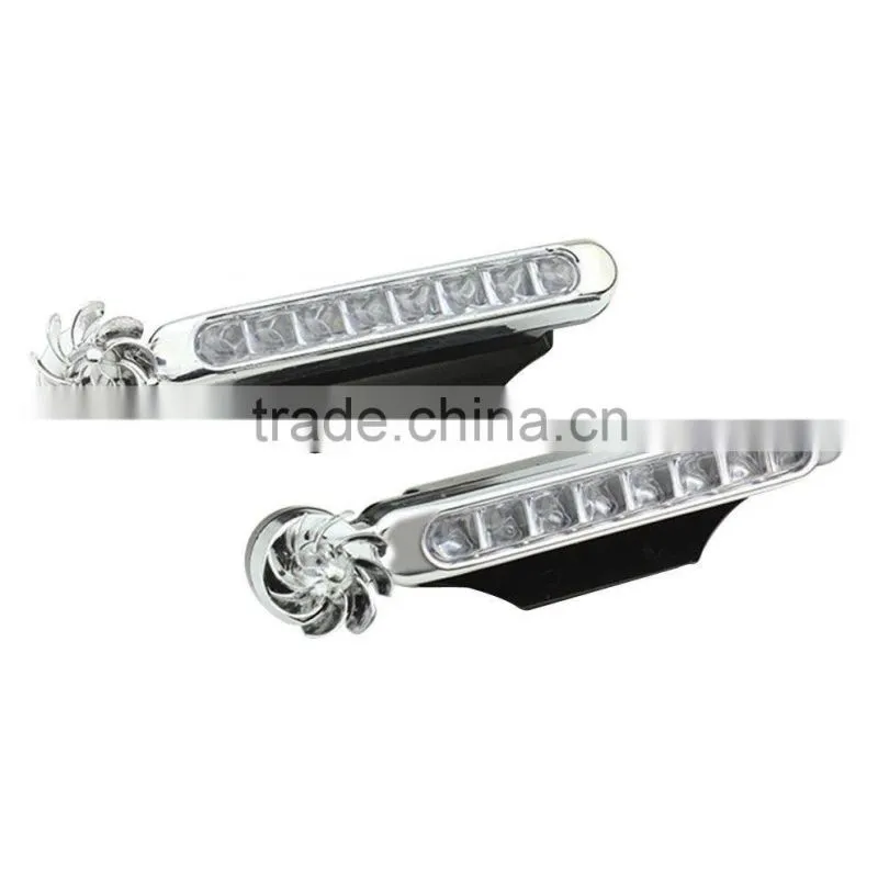 2 Pcs White 8LED Wireless Wind Powered Car SUV Daytime Running Driving Fog Light