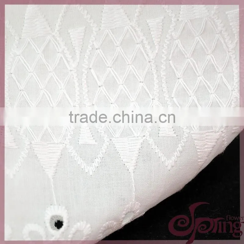 Elegant white cut work cotton lace fabric,cotton embroidery fabric for dress