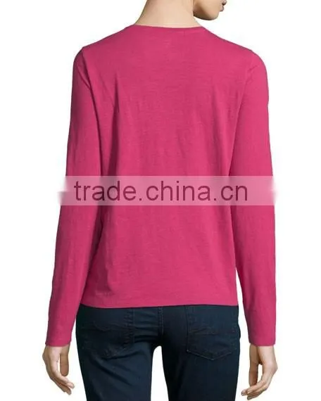 jersey fabric pullover style t shirt/long-sleeve organic cotton tee with straight hem