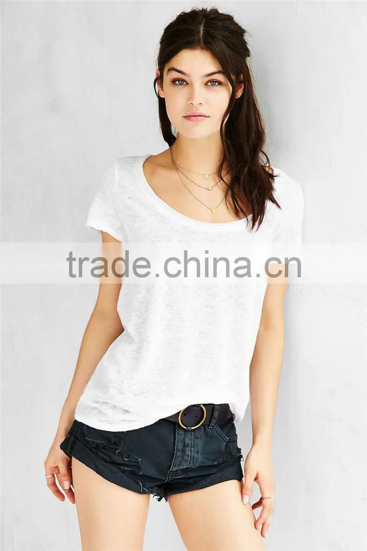 Scoop neck plain white cotton t shirts for women