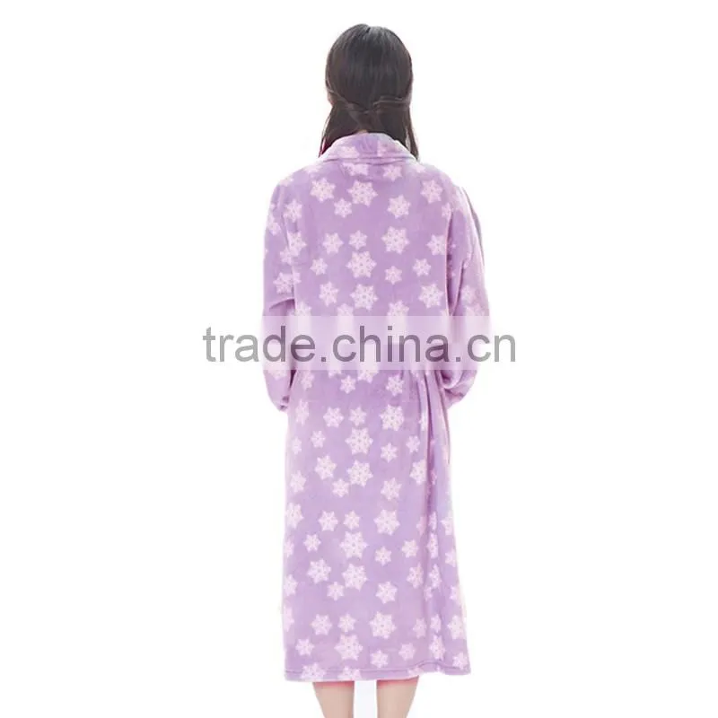 super soft printed coral fleece dressing gown lady