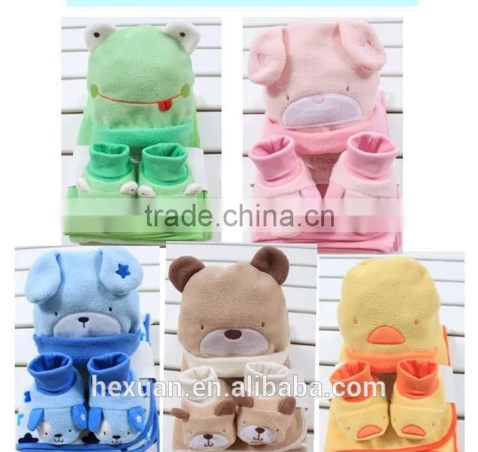 Mesh bag baby new winter animal hat and mitten set