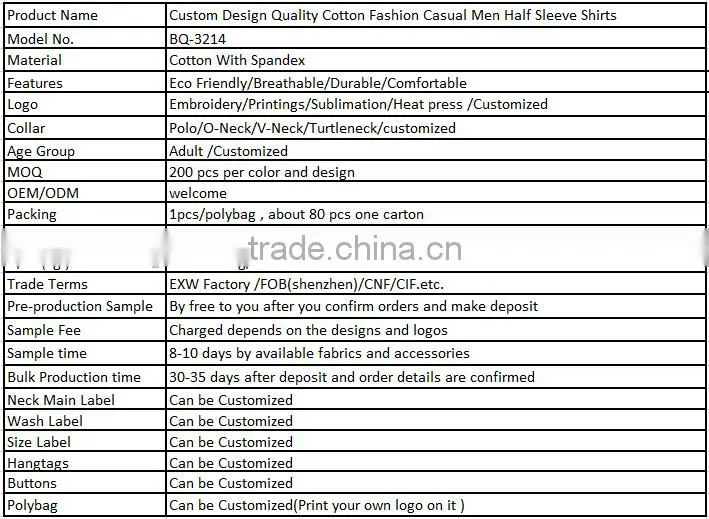Custom Design Quality Cotton Fashion Casual Men Half Sleeve Shirts