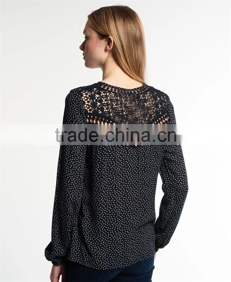 2017 Guangdong Shandao Manufacturer High Fashion Women Autumn Printed Long Sleeve Round Neck Chiffon Designer Casual Tops