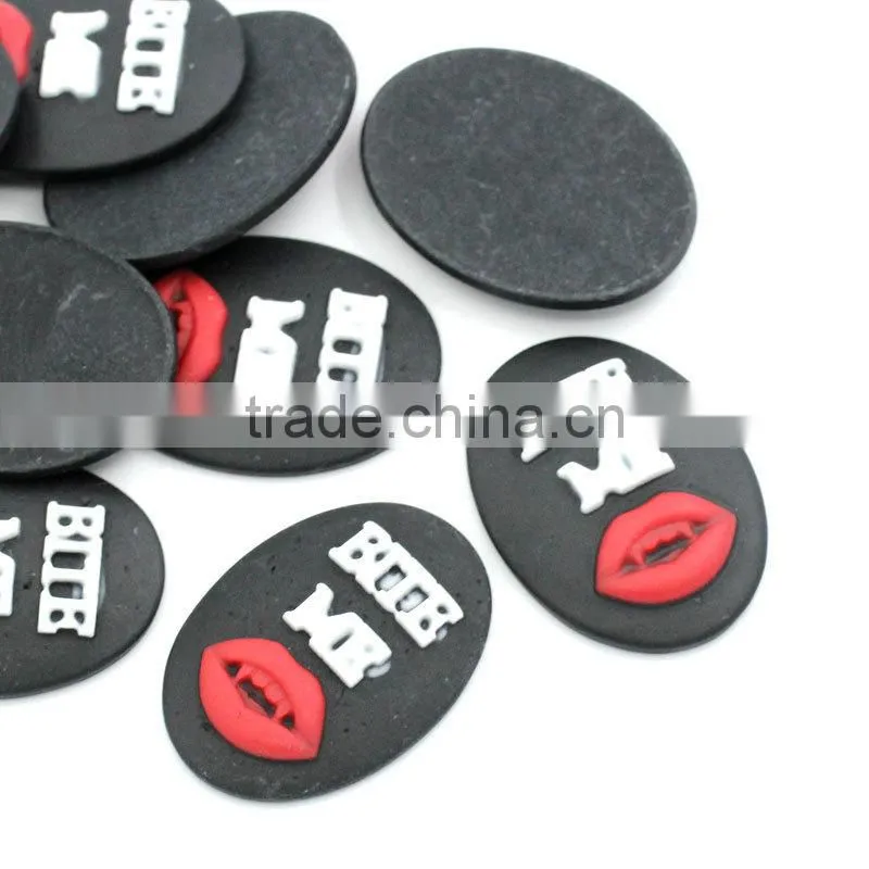 Oval Black "BITE ME"& Red Lip Vampire Fang Teeth Carved Halloween Resin Cameos
