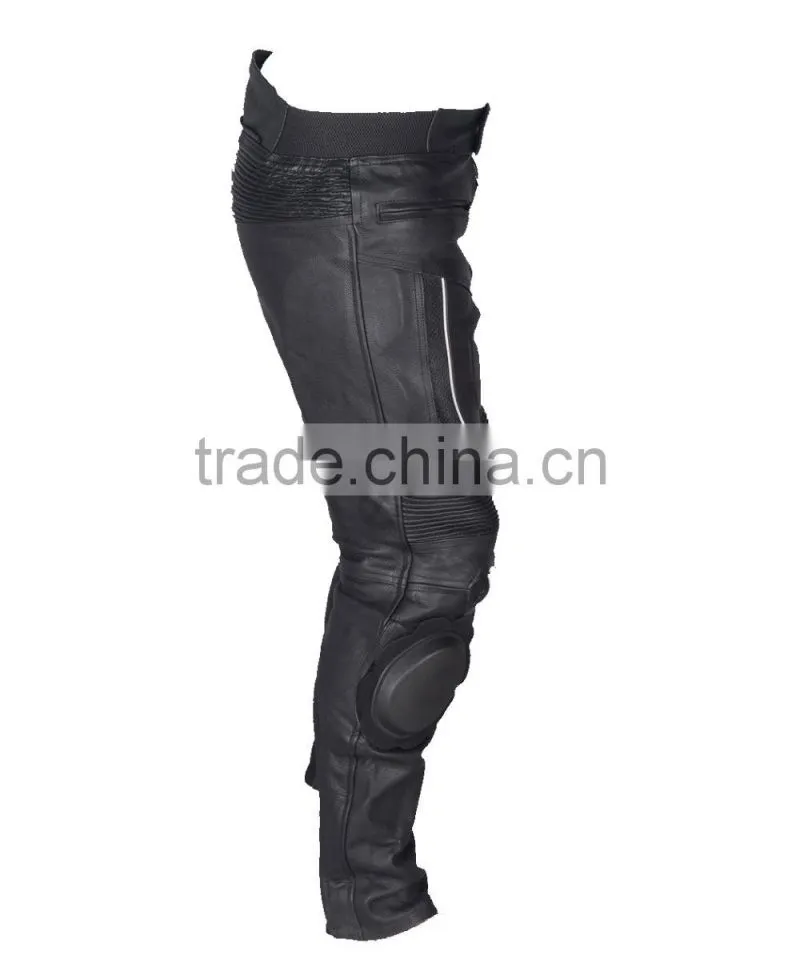 Black Motorcycle Pant/ Motorbike Leather PANT / Trousers + CE Armour to knee & hips