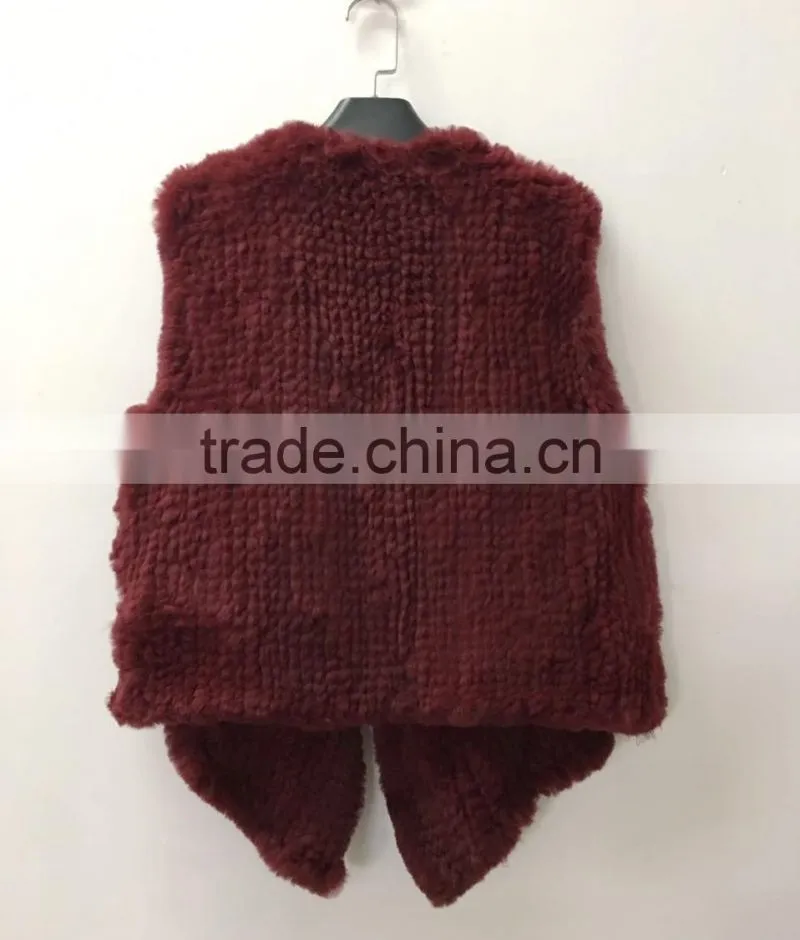 YR1028 Australia Style Lady Fur Vest Cropped Hand Knitted Real Rabbit Fur Gilet