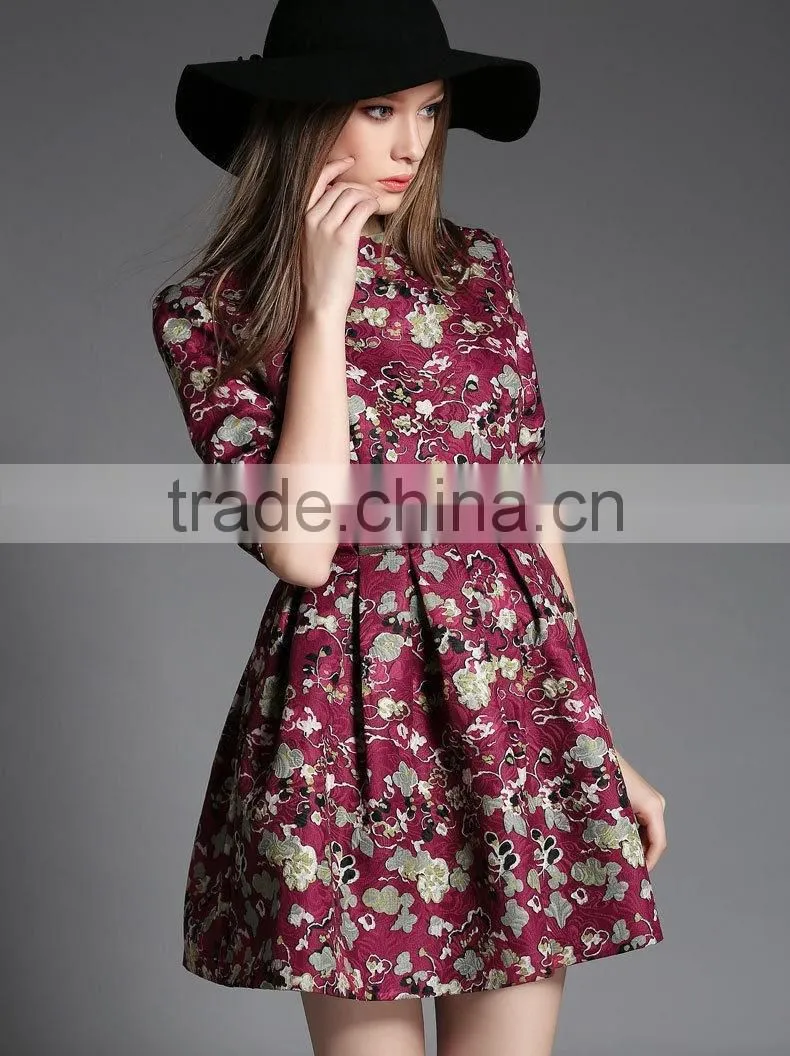 Women A Line Short Sleeve Lace Dress Fabric Embroidery Mini Dress With Pattern