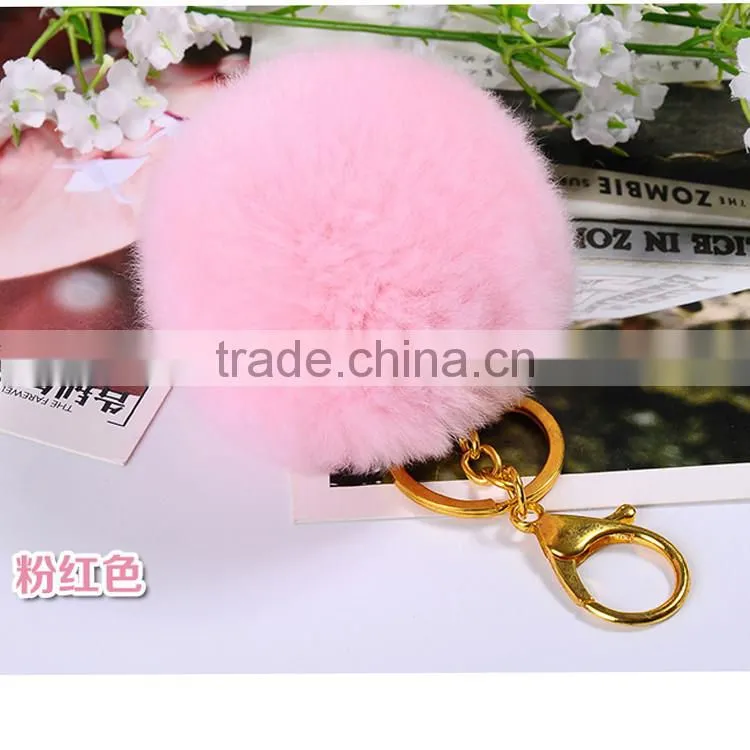 SJ748-01 SJ748 8CM Genuine Rabbit Fur Ball Keychain 2016 Fur Ball Keyring Women Fur Key Keychain Couples Keychain