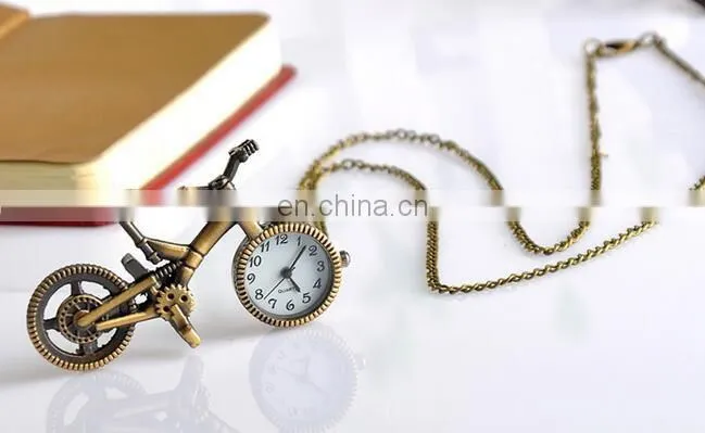 New Retro Mini Bronze Bike Bicycle Design Keychain Quartz Pocketed Fob Watch Pendant Necklace Fashion Sweater Key Chain Gifts