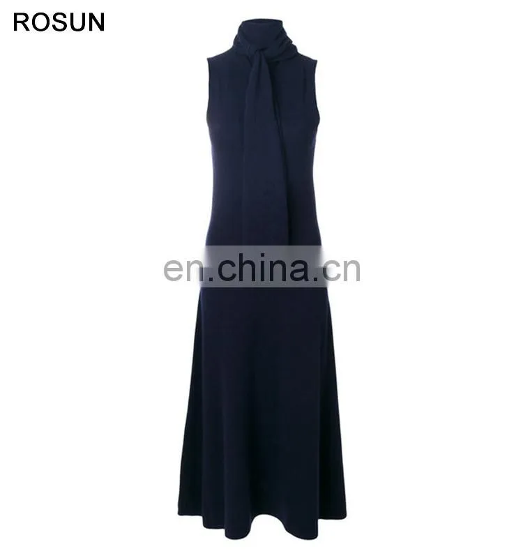High Fashion Women 100% Wool Tie Neck Sweater Dress