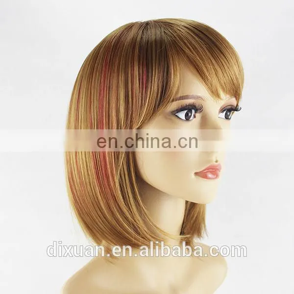 Women High Temperature Silk Round Scalp Oblique Bangs Short Hair Slightly Curled Wig