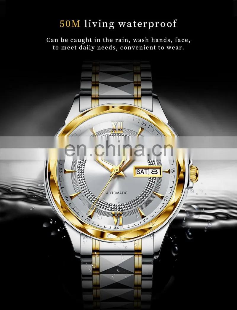 LIGE 6809 Mens Automatic Mechanical Watches 100m Waterproof Date Clock Diving Wristwatch Stainless Steel Watch