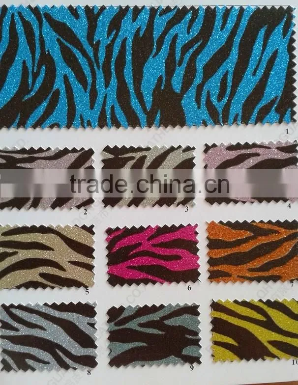 Decorative 0.6-0.8mm thickness knitted flower printed glitter leather