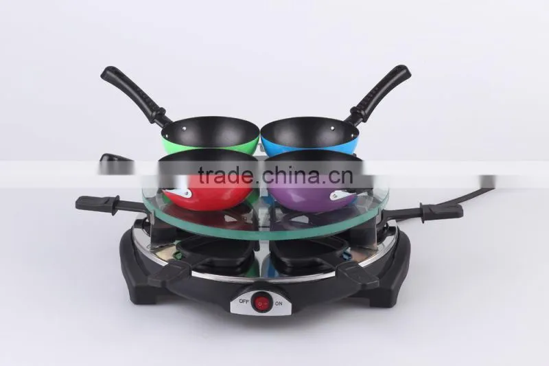 900W 6-Person Raclette Grill With Glass Plate RG-106G