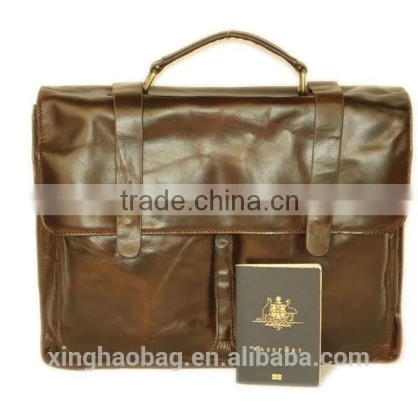 2014 branded men's briefcase brown leather briefcase bag