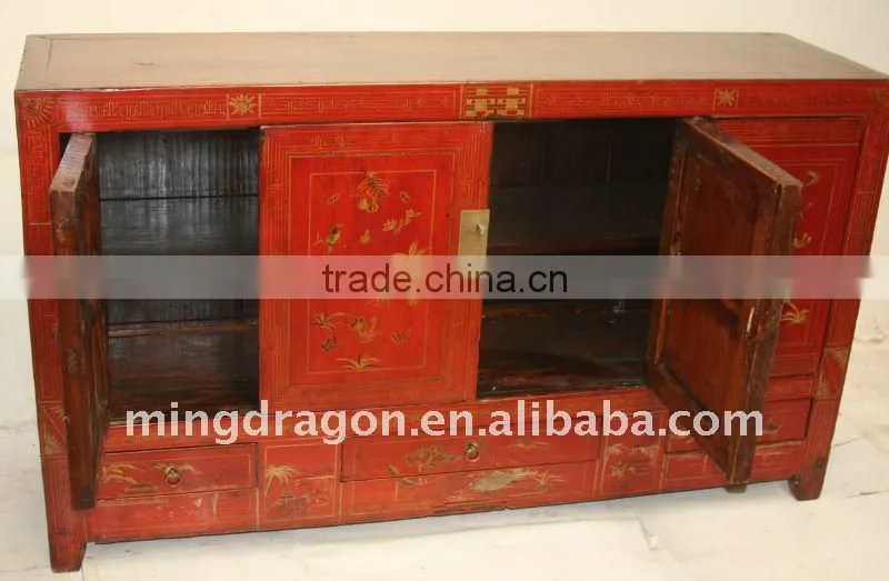 Antique Chinese Old Painted Wedding Cabinet