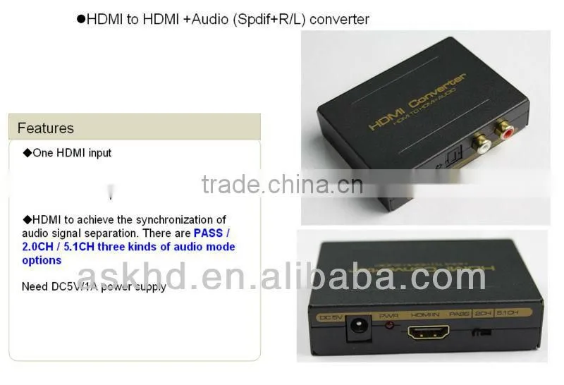 hdmi audio extractor HDMI to HDMI +Audio ( SPDIF+ L/R) Audio Extractor (3D&1080P)