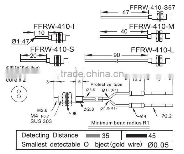 M4 Fiber Optical sensors, with protective tube, diffuse optical fiber unit