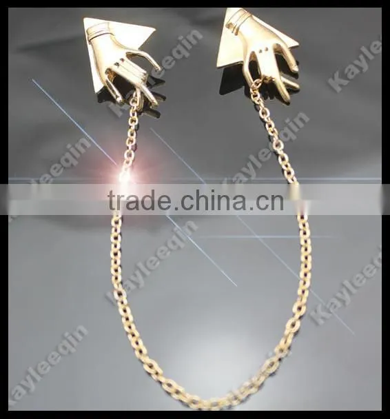 punk metal quality gold hand brooch shirt collar buckle Cardigan Clips Collar Sweater Guard