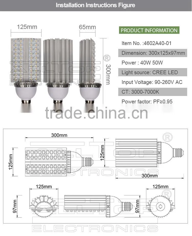 High efficiency bridgelux cob 40W bulb led street lighting
