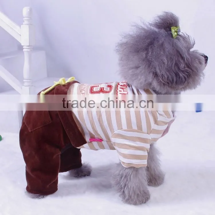 brown stripes cotton + velvet spring dog leisure sports clothes with four-legs