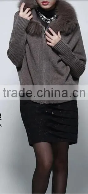 stylish merino wool sweater with raccoon fur