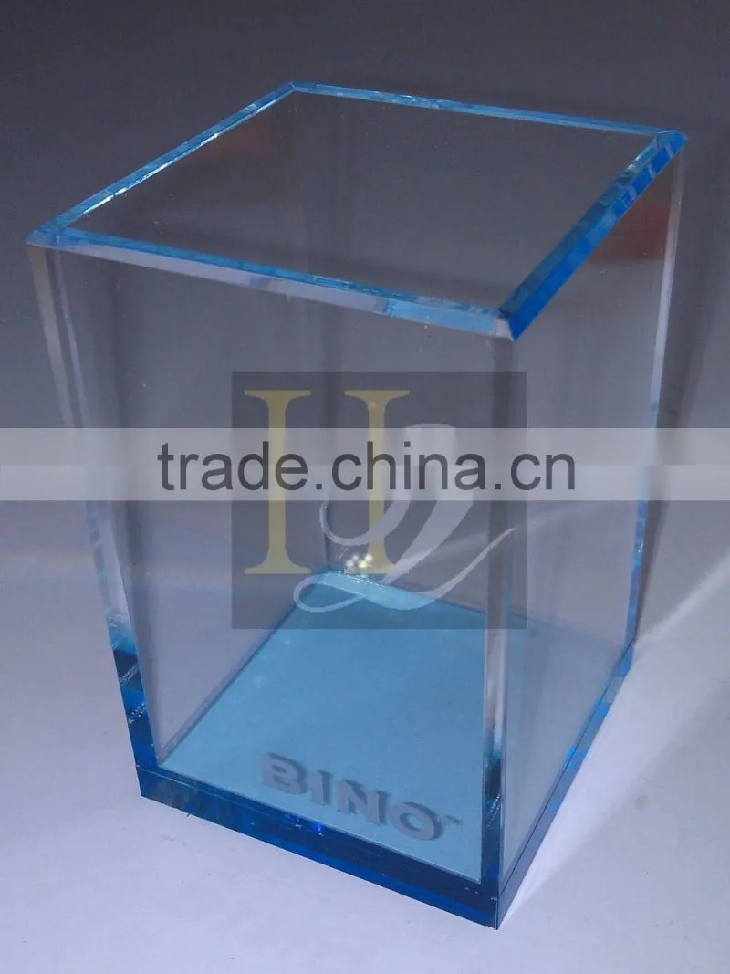 Big discount blue color square acrylic hollow display box