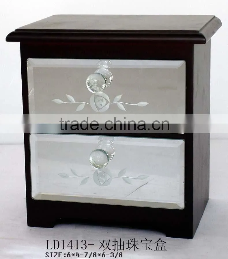 Handmade Antiqued Jewelry Box Etched Glass