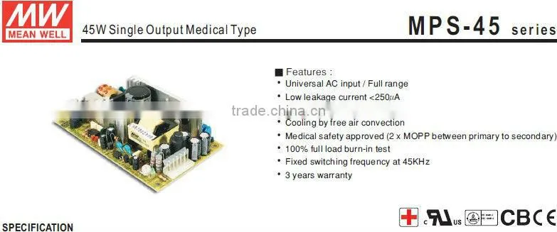 Mean well MPS-45-24 switching dc power supply 45W Medical power supply
