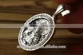 Silver 925 Oval Pendant Icon of Jesus Christ. Russian Style. Burnished Silver