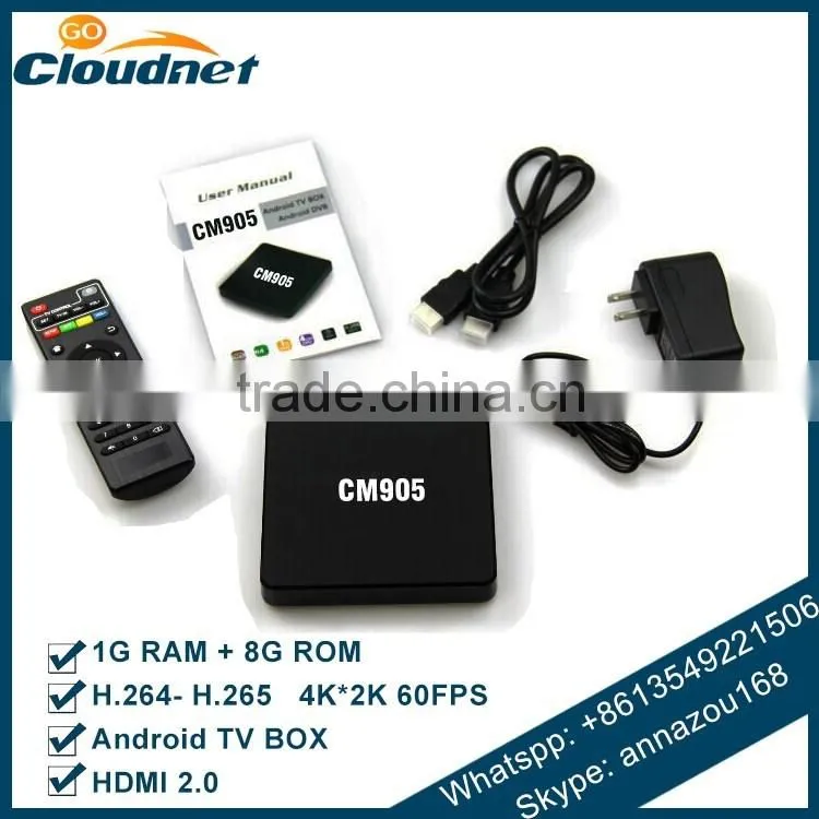 Hot Cloudnetgo CM905 4K S905 smart tv box quad core Android 5.1 Smart TV Lollipop live xbmc / Kodi streaming tv box OEM accepted